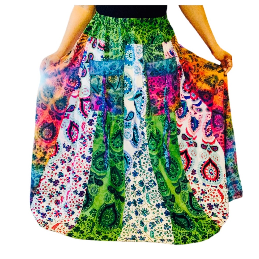 Handmade Boho Maxi Skirt Goddess Skirt with Elastic Waist - Picture 3 of 4